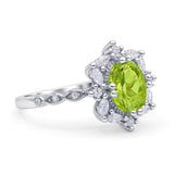 Oval Halo Ballerina Style Engagement Ring Cubic Zirconia 925 Sterling Silver