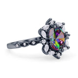 Oval Halo Ballerina Style Engagement Ring Cubic Zirconia 925 Sterling Silver