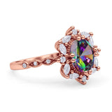 Oval Halo Ballerina Style Engagement Ring Cubic Zirconia 925 Sterling Silver