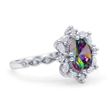 Oval Halo Ballerina Style Engagement Ring Cubic Zirconia 925 Sterling Silver