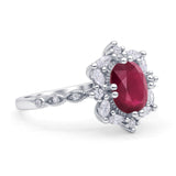 Oval Halo Ballerina Style Engagement Ring Cubic Zirconia 925 Sterling Silver