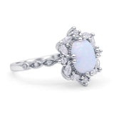Oval Halo Ballerina Style Engagement Ring Cubic Zirconia 925 Sterling Silver