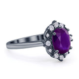 Halo Ballerina Style Oval Engagement Ring Cubic Zirconia 925 Sterling Silver