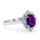 Halo Ballerina Style Oval Engagement Ring Cubic Zirconia 925 Sterling Silver