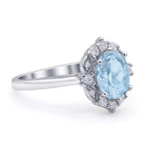 Halo Ballerina Style Oval Engagement Ring Cubic Zirconia 925 Sterling Silver
