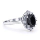 Halo Ballerina Style Oval Engagement Ring Cubic Zirconia 925 Sterling Silver