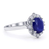 Halo Ballerina Style Oval Engagement Ring Cubic Zirconia 925 Sterling Silver