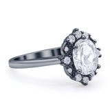 Halo Ballerina Style Oval Engagement Ring Cubic Zirconia 925 Sterling Silver