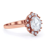 Halo Ballerina Style Oval Engagement Ring Cubic Zirconia 925 Sterling Silver