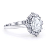 Halo Ballerina Style Oval Engagement Ring Cubic Zirconia 925 Sterling Silver