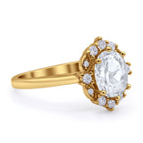 Halo Ballerina Style Oval Engagement Ring Cubic Zirconia 925 Sterling Silver