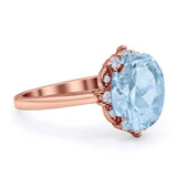 Halo Ballerina Style Oval Natural Aquamarine Solitaire Engagement Ring