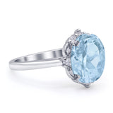 Halo Ballerina Style Oval Natural Aquamarine Solitaire Engagement Ring