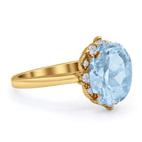 Halo Ballerina Style Oval Natural Aquamarine Solitaire Engagement Ring