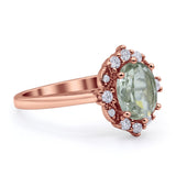 Halo Ballerina Style Oval Natural Green Amethyst Solitaire Engagement Ring