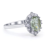 Halo Ballerina Style Oval Natural Green Amethyst Solitaire Engagement Ring