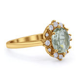 Halo Ballerina Style Oval Natural Green Amethyst Solitaire Engagement Ring