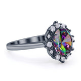 Halo Ballerina Style Oval Engagement Ring Cubic Zirconia 925 Sterling Silver