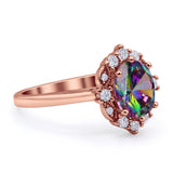 Halo Ballerina Style Oval Engagement Ring Cubic Zirconia 925 Sterling Silver