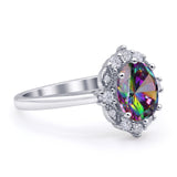 Halo Ballerina Style Oval Engagement Ring Cubic Zirconia 925 Sterling Silver