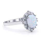 Halo Ballerina Style Oval Engagement Ring Cubic Zirconia 925 Sterling Silver