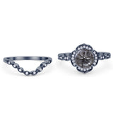 Vintage Style Round Natural Rutilated Quartz Floral Bridal Set Engagement Ring