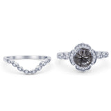 Vintage Style Round Natural Rutilated Quartz Floral Bridal Set Engagement Ring