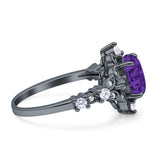 Vintage Inspired Art Deco Oval Engagement Ring Simulated Cubic Zirconia 925 Sterling Silver
