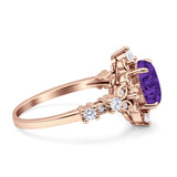Vintage Inspired Art Deco Oval Engagement Ring Simulated Cubic Zirconia 925 Sterling Silver