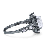 Vintage Inspired Art Deco Oval Engagement Ring Simulated Cubic Zirconia 925 Sterling Silver