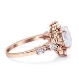 Vintage Inspired Art Deco Oval Engagement Ring Simulated Cubic Zirconia 925 Sterling Silver