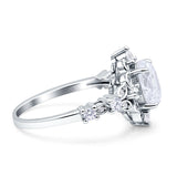 Vintage Inspired Art Deco Oval Engagement Ring Simulated Cubic Zirconia 925 Sterling Silver