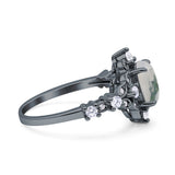Halo Art Deco Oval Natural Green Moss Agate Engagement Ring