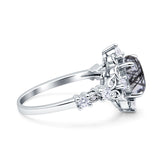 Halo Art Deco Oval Natural Rutilated Quartz Engagement Ring