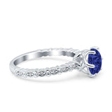 Art Deco Round Engagement Ring Simulated Cubic Zirconia 925 Sterling Silver