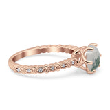 Vintage Dainty Round Natural Green Moss Agate Engagement Ring