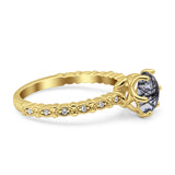 Vintage Dainty Round Natural Rutilated Quartz Engagement Ring