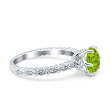 Art Deco Round Engagement Ring Simulated Cubic Zirconia 925 Sterling Silver