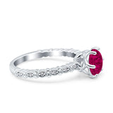 Art Deco Round Engagement Ring Simulated Cubic Zirconia 925 Sterling Silver