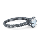 Art Deco Round Engagement Ring Simulated Cubic Zirconia 925 Sterling Silver