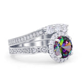 Halo Bridal Set Piece Round Wedding Band Ring Cubic Zirconia 925 Sterling Silver
