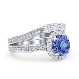 Halo Bridal Set Piece Round Wedding Band Ring Cubic Zirconia 925 Sterling Silver
