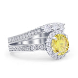 Halo Bridal Set Piece Round Wedding Band Ring Cubic Zirconia 925 Sterling Silver