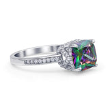 Elegant Hidden Halo Cushion Engagement Ring Cubic Zirconia 925 Sterling Silver