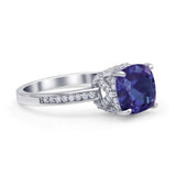 Elegant Hidden Halo Cushion Engagement Ring Cubic Zirconia 925 Sterling Silver