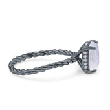 Hidden Halo Twisted Rope Emerald Cut Natural Moonstone Engagement Ring