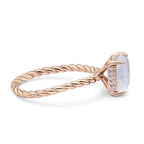 Hidden Halo Twisted Rope Emerald Cut Natural Moonstone Engagement Ring