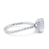 Hidden Halo Twisted Rope Emerald Cut Natural Moonstone Engagement Ring