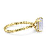 Hidden Halo Twisted Rope Emerald Cut Natural Moonstone Engagement Ring