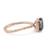 Hidden Halo Twisted Rope Emerald Cut Natural Rutilated Quartz Engagement Ring